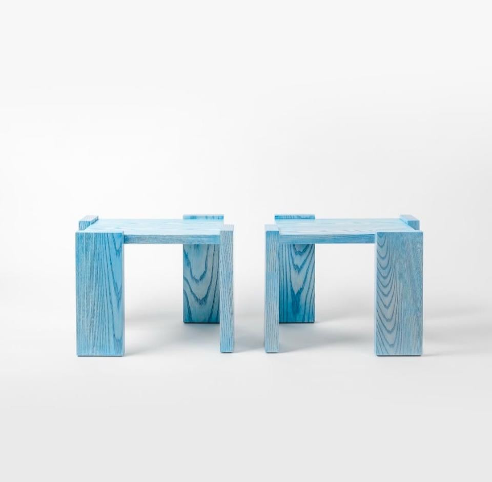 Minimalist OAK Blue Wooden Coffee Tables – Set of 2