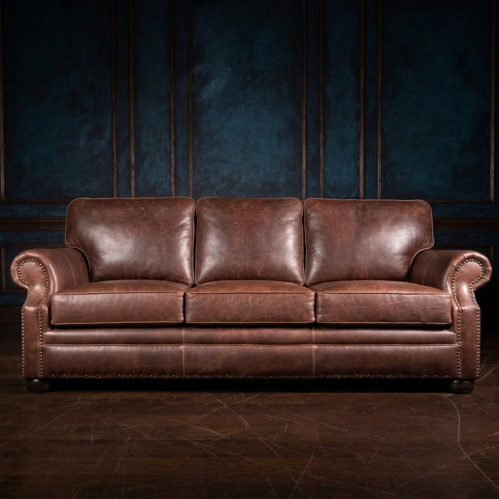 Luxury Classic 3-Seater Leather Sofa