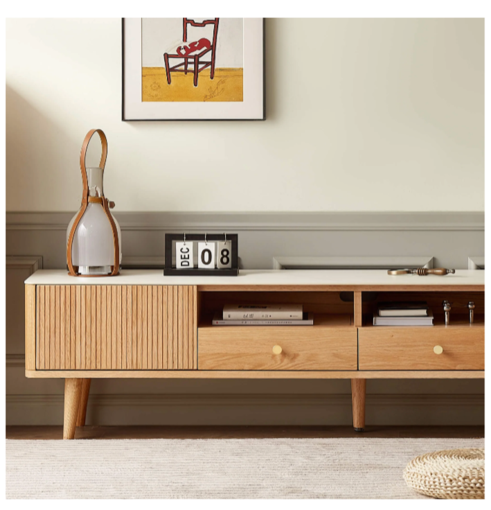 Solid Wood Mid Century Modern Full Entertainment Set