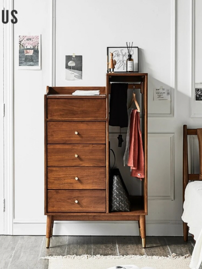 ZL Solid Wood Chest of Drawers with Clothes Rack