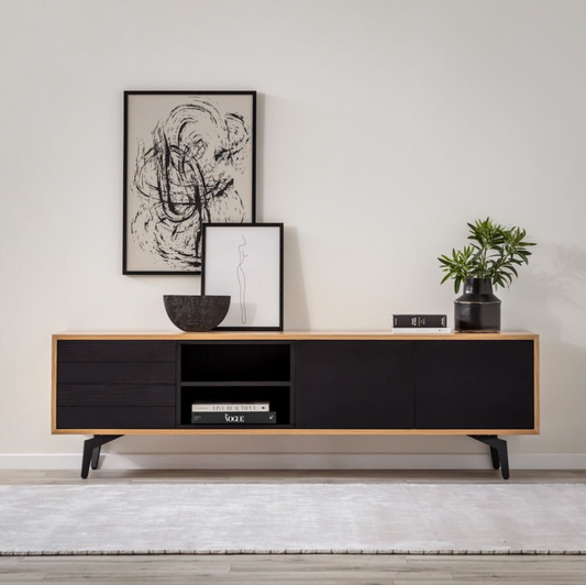 Mid Century Floating Wood TV Stand In Walnut