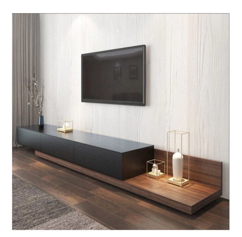 Fero Modern Extendable Stone Top Walnut Wood TV Stand