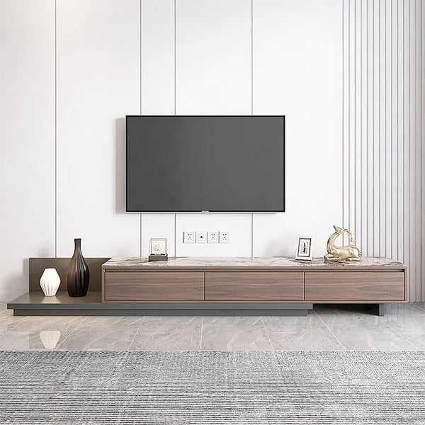 Fero Modern Extendable Stone Top Walnut Wood TV Stand